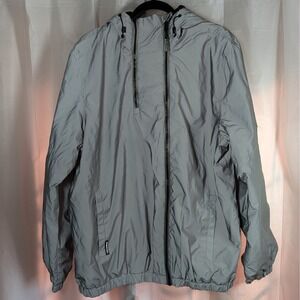 Members Only Sport Reflective Windbreaker Jacket Silver Grey Hooded MM015808 XL